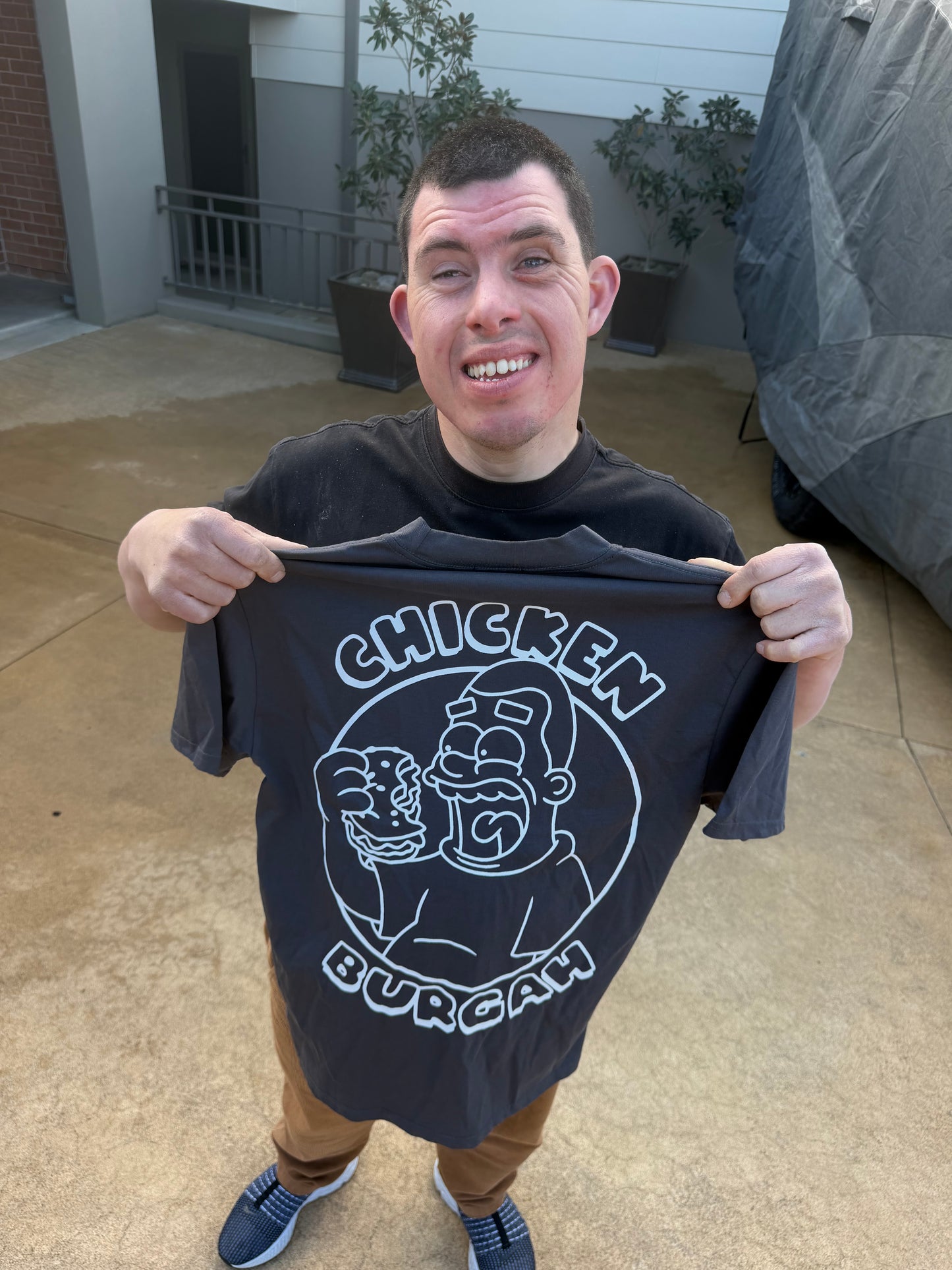 Grey Animated chicken burgah Tee